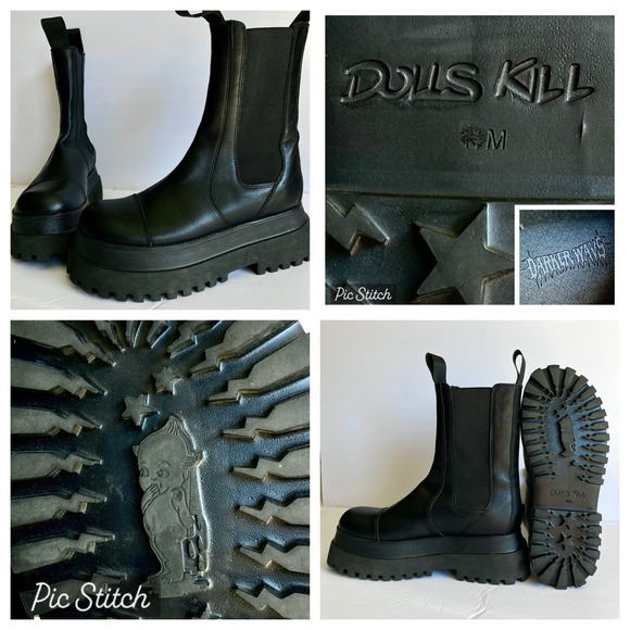 Dolls Kill Darker Wavs Reverb Unisex 13 Leather Moto Chelsea Boots DW21-170 Blk - Picture 1 of 16